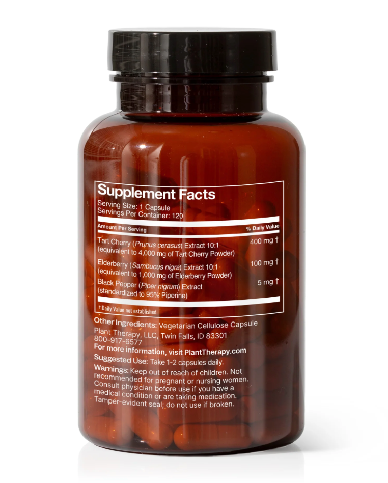 Tart Cherry + Elderberry Herbal Supplement 120 capsules