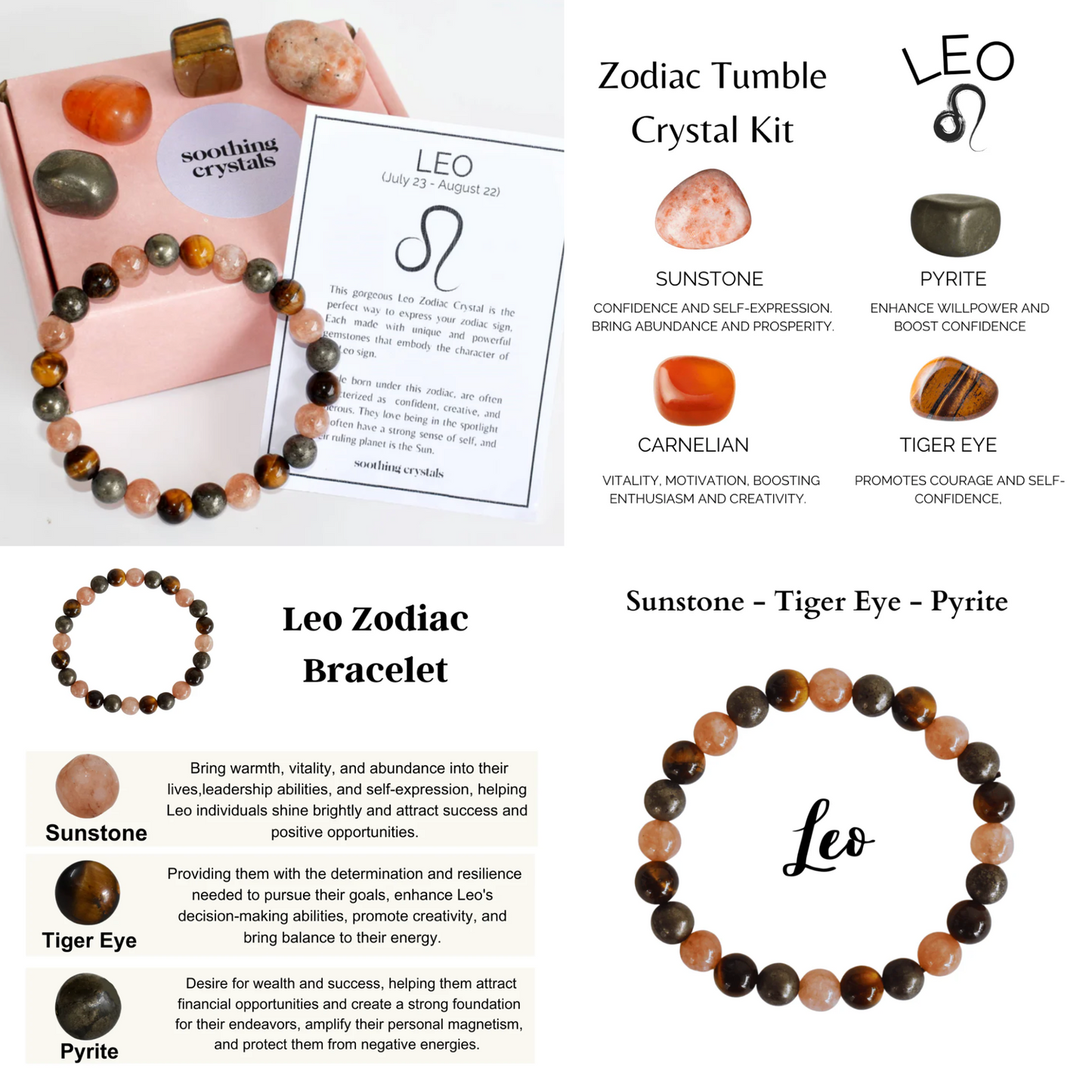 Astrological Crystal Set - Bracelet and 4 Tumbled Stones