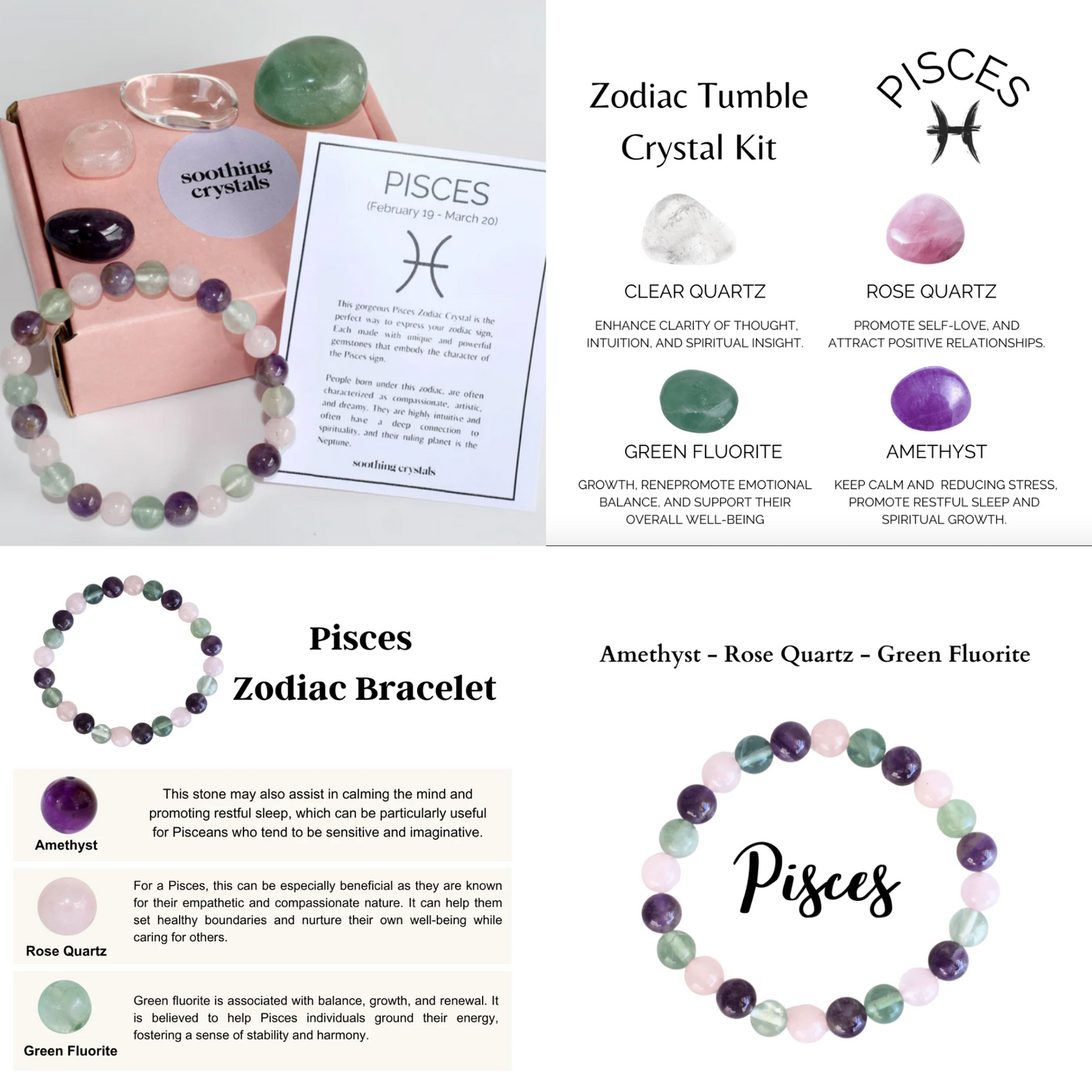 Astrological Crystal Set - Bracelet and 4 Tumbled Stones