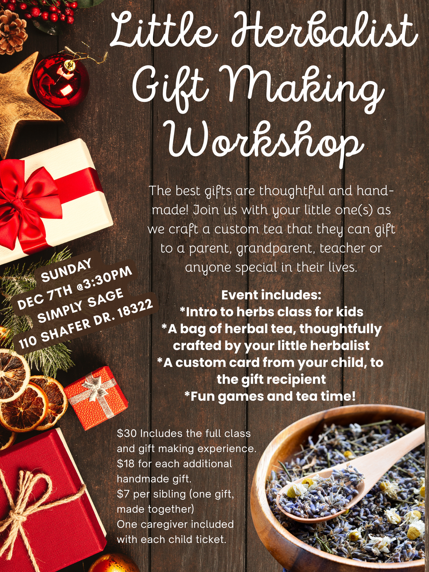 12/7 @3:30pm Little Herbalist Gift Making Workshop