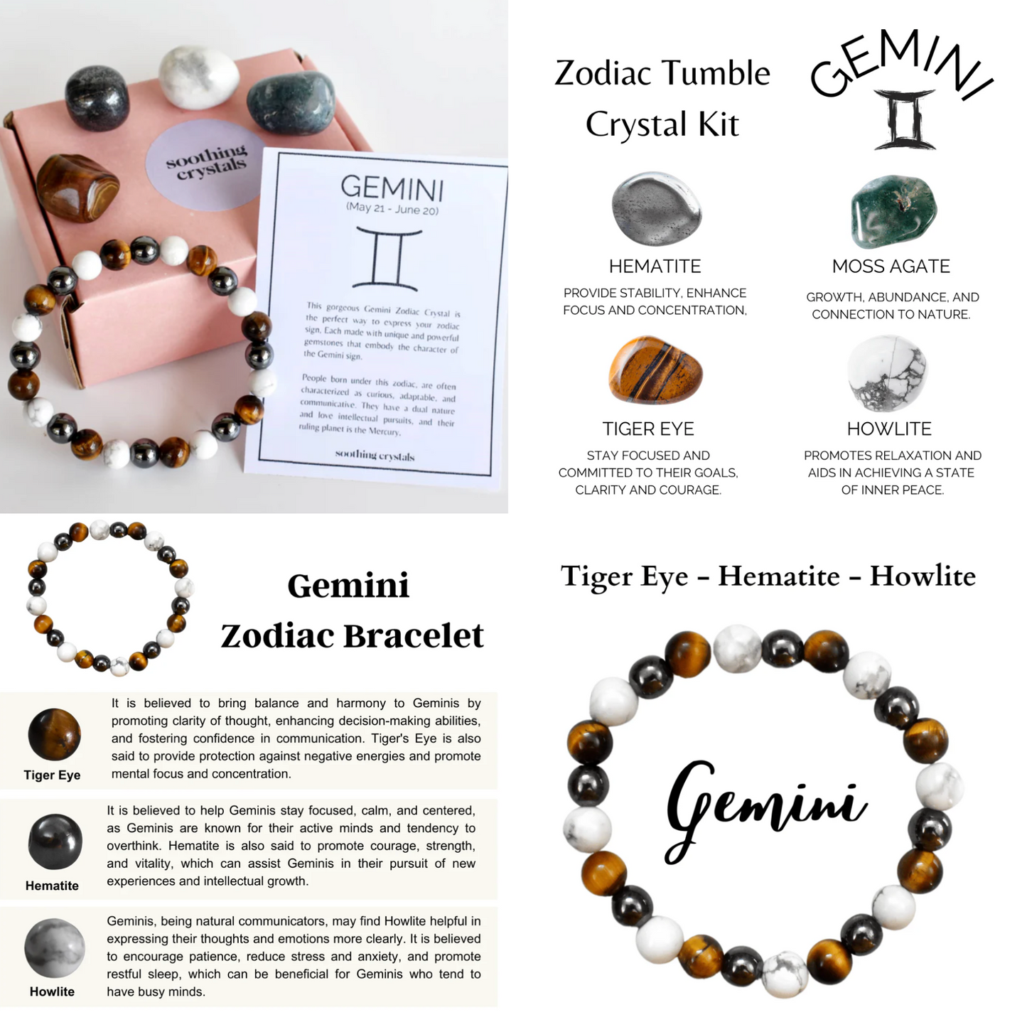 Astrological Crystal Set - Bracelet and 4 Tumbled Stones