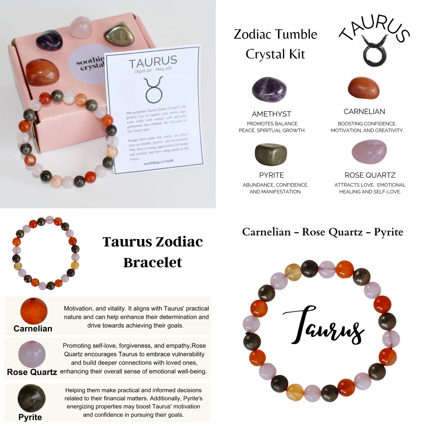 Astrological Crystal Set - Bracelet and 4 Tumbled Stones