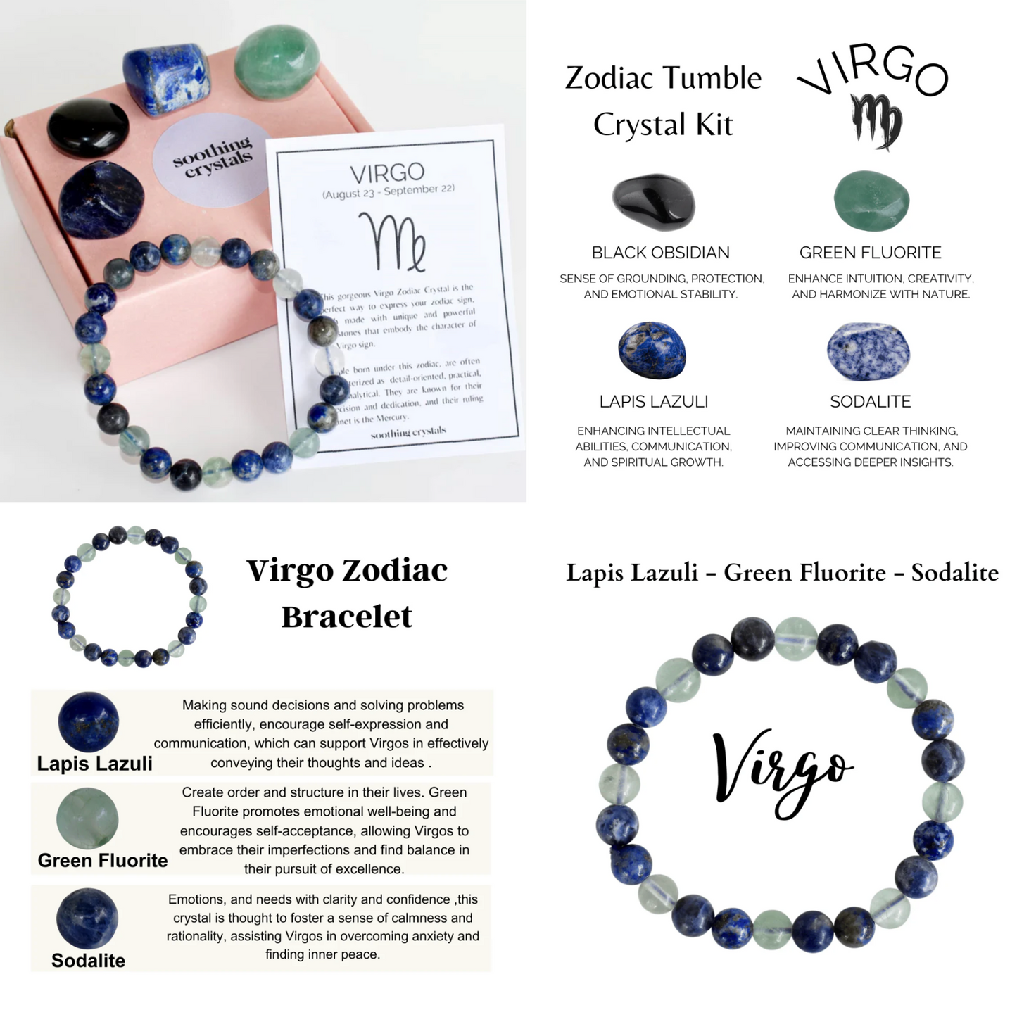 Astrological Crystal Set - Bracelet and 4 Tumbled Stones