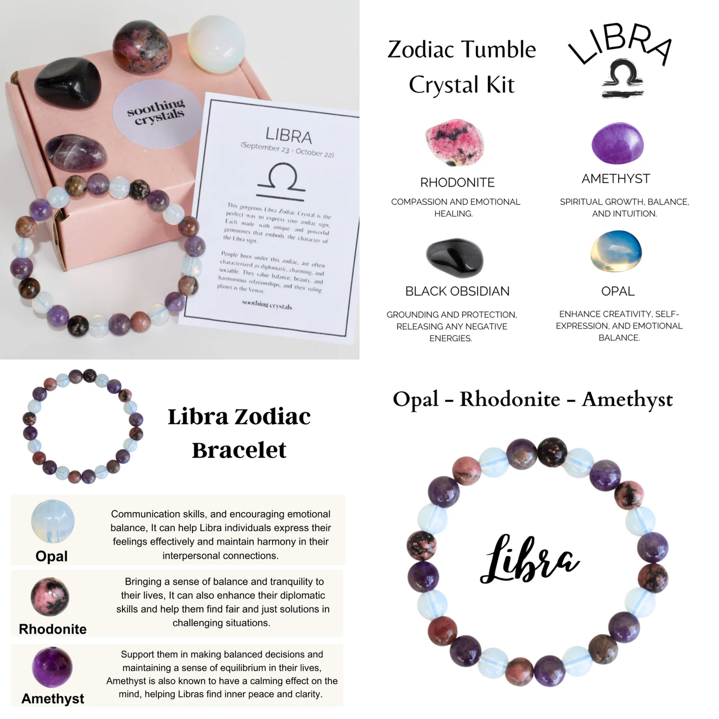 Astrological Crystal Set - Bracelet and 4 Tumbled Stones