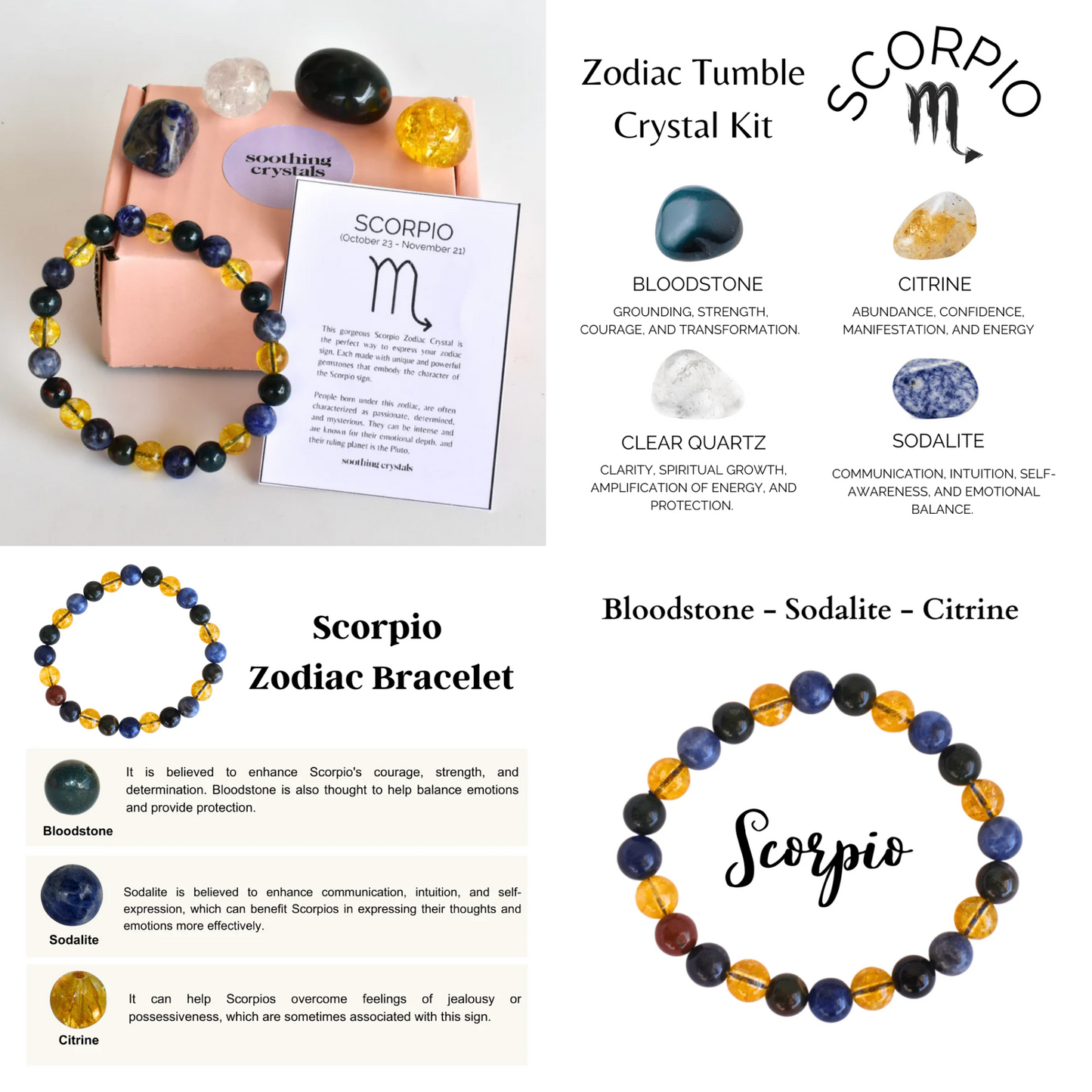 Astrological Crystal Set - Bracelet and 4 Tumbled Stones