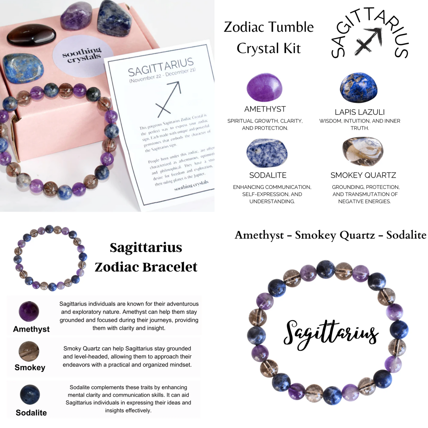 Astrological Crystal Set - Bracelet and 4 Tumbled Stones