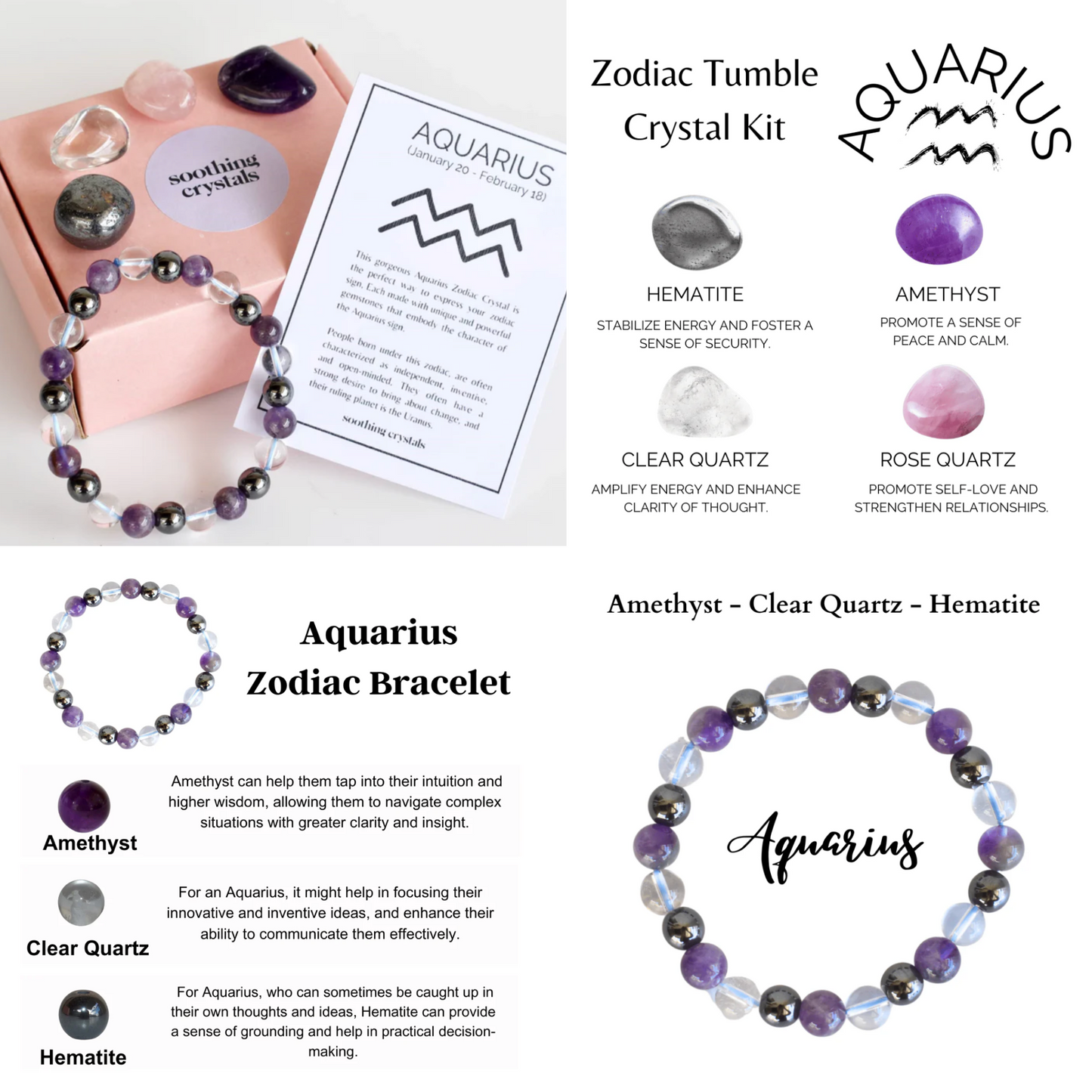 Astrological Crystal Set - Bracelet and 4 Tumbled Stones