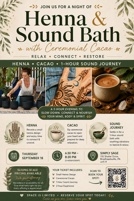 9/18 @6:30pm Henna and Sound Bath with Cacao