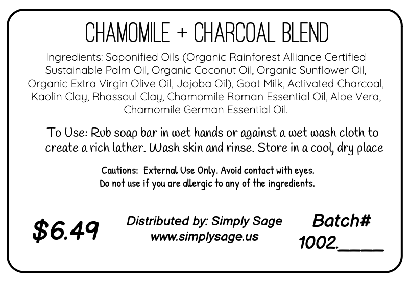 Handmade Soap Bar - Chamomile + Charcoal