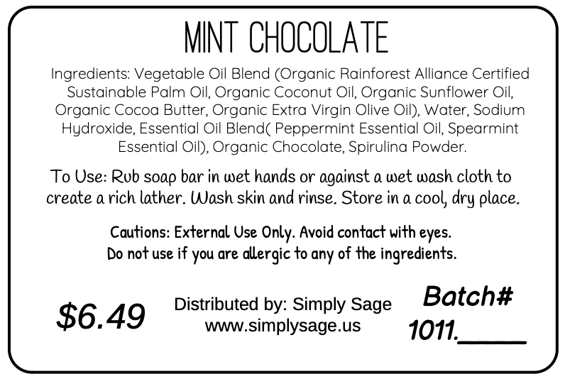 Handmade Soap Bar - Mint Chocolate