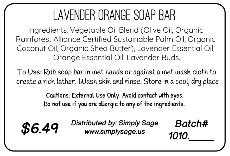 Handmade Soap Bar - Lavender Orange