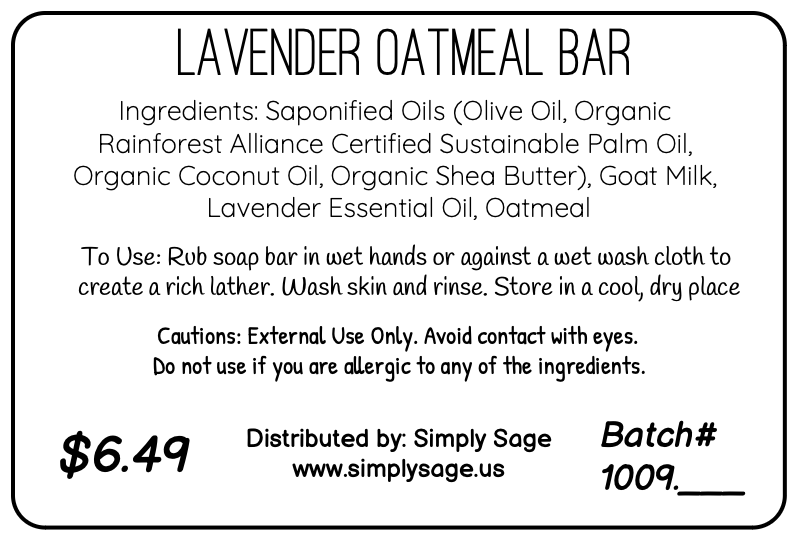 *Handmade Bar Soap - Lavender Oatmeal