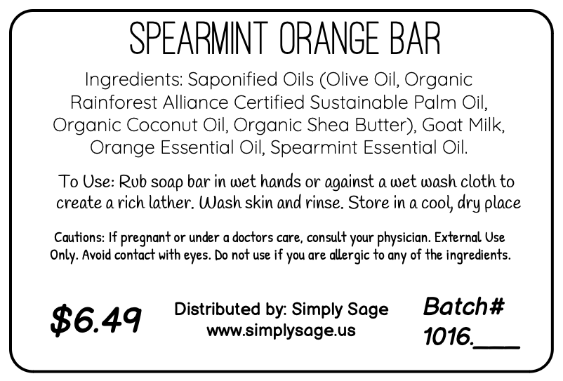 Handmade Soap Bar - Spearmint Orange