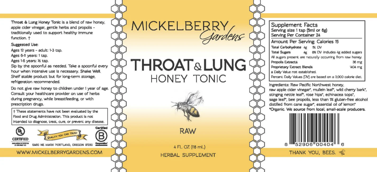 Throat and Lung Honey Tonic 4oz