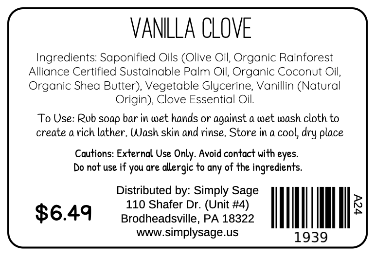 Handmade Soap Bar - Vanilla Clove