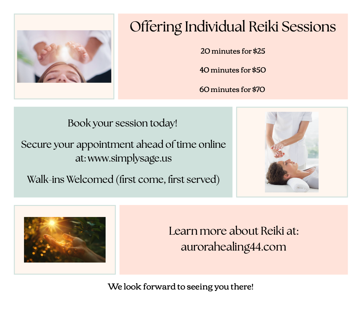 3/1 - Private Reiki Session Day - By appointment or First Come First Serve