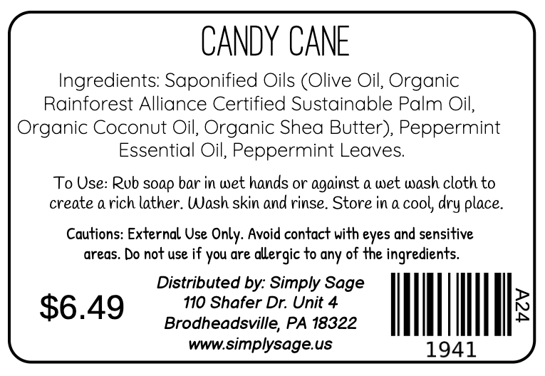 Handmade Soap Bar - Candy Cane